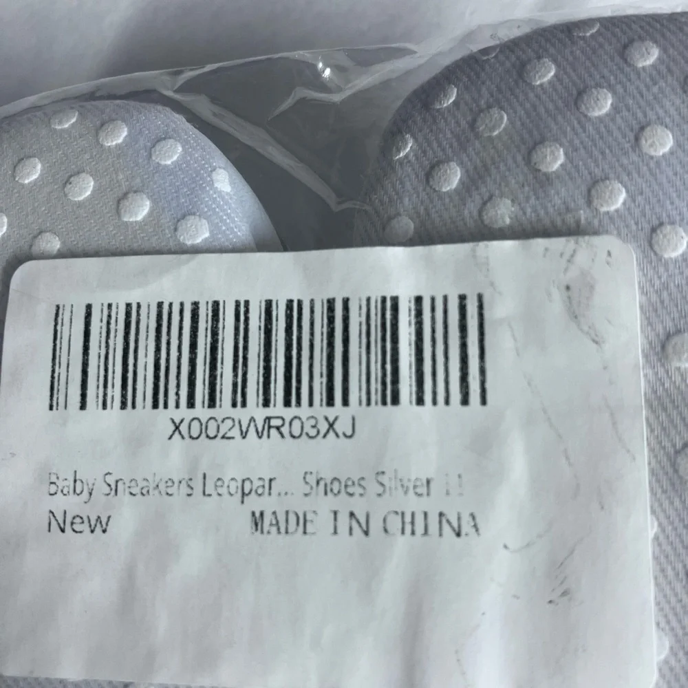 Baby Leopard Print Sneakers, Size 11 (Newborn), White/Silver, NWOT